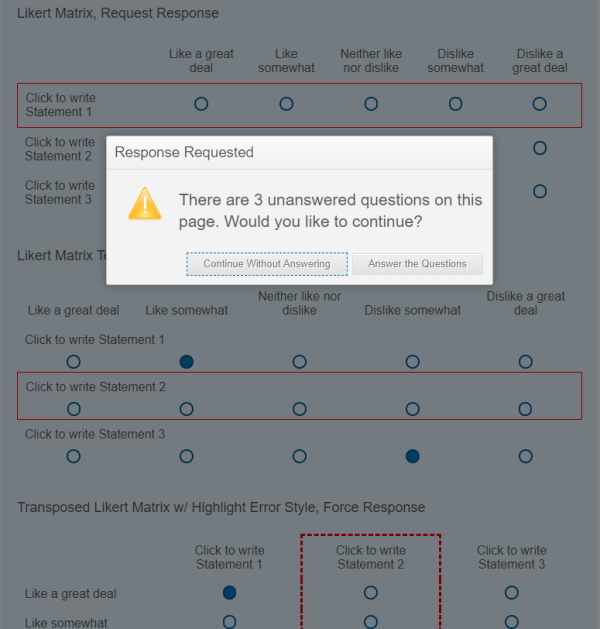 Highlight Unanswered Matrix Statements - Request Response Highlight Unanswered Matrix Statements - Request Response
